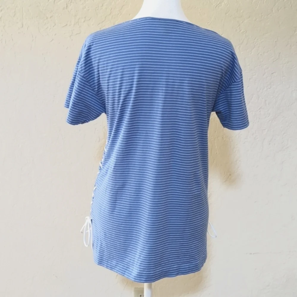J. Crew Sky Blue/White Striped Side Lace Up Tunic Cotton T-Shirt Size Small